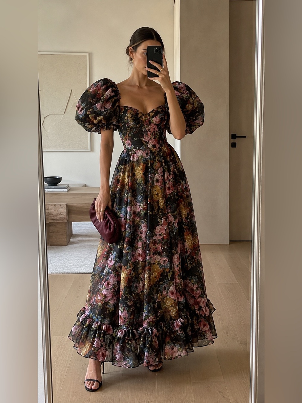 Rare Selkie x Bridgerton Floral Corset Puff Sleeve Ruffle Maxi Dress XXS NWT